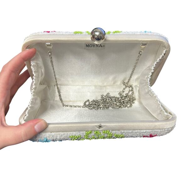 Moyna White Multicolor Printed Beaded Box Clutch / Crossbody Evening Bag - Picture 7 of 8